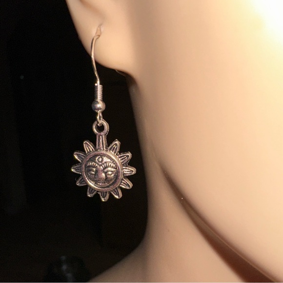 Sun Wire Hook Earrings in Silvertone - Picture 2 of 4